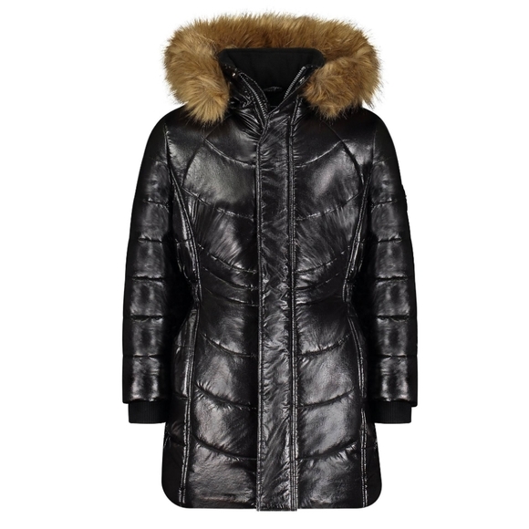 Andy & Evan Girls Long Bubble Coat Detachable Faux Fur-Lined Hood Size XL